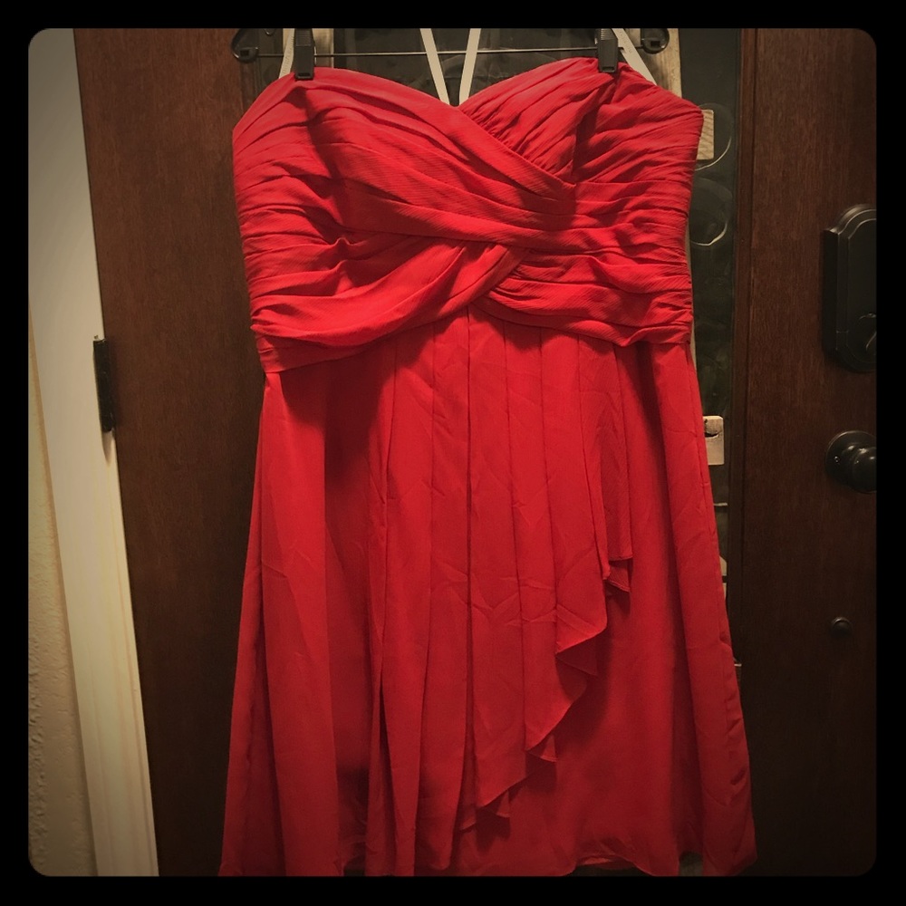 Red strapless dress